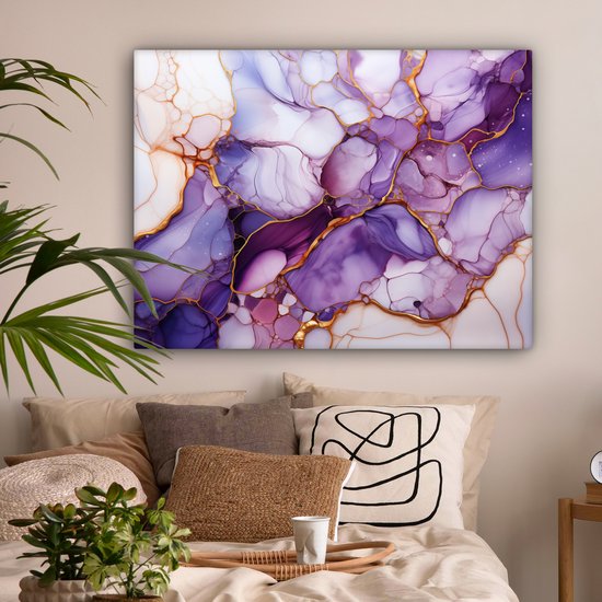 Peinture sur toile 120x90 cm - Marbre lilas violet - Accessoires de décoration de chambre - Peintures salon - Décoration murale chambre - Décoration murale cuisine - Toile murale intérieur - Décoration maison - Tableau abstrait