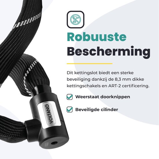 Voltano ART2 Kettingslot - Zwart - 120 CM - ART 2 Slot Goedgekeurd Voor De Fietsverzekering van Voltano — afbeelding 5
