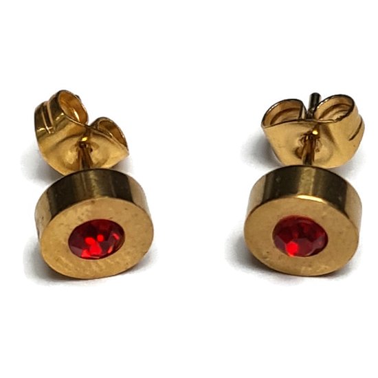 Aramat jewels ® - Ronde oorbellen rood kristal chirurgisch staal goudkleurig 7mm dames