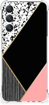 Smartphone hoesje Geschikt voor Samsung Galaxy A05s TPU Silicone Hoesje met transparante rand Black Pink Shapes