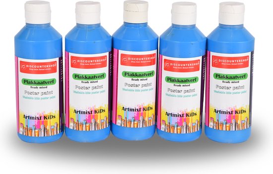 5-Delige Blauwe Plakkaatverf Set (250 ml elk) | Ideaal voor Creatieve Hobby's en Educatieve Projecten | Kindvriendelijk & Veilig