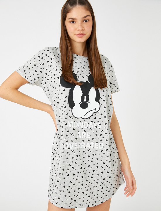 Koton Vrouwen Standaard mouw Ronde hals Basis Nachtjapon met Mickey Mouse-print en korte mouwen, Disney-licentie