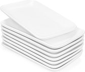 Set de 8 assiettes rectangulaires en porcelaine Assiette de service 8 pouces Assiettes en porcelaine pour dessert, entrées, assiettes à salade, plateaux blancs, 20x12x2,5 cm