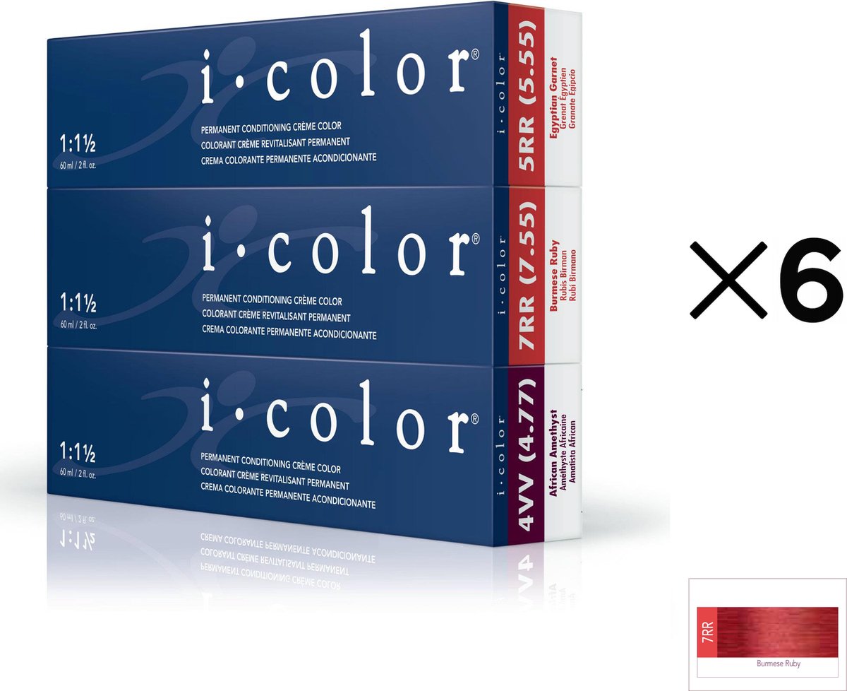 ISO i color Permanent Conditioning Crème Color 60ml 7RR Burmese Ruby x 6 tubes