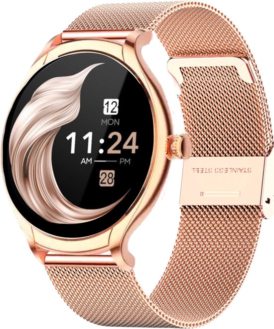 FOXLY® Smartwatch Dames Rose Goud HD Touchscreen - Stappenteller - Horloge dames - Activity tracker & hartslagmeter - iOS en Android