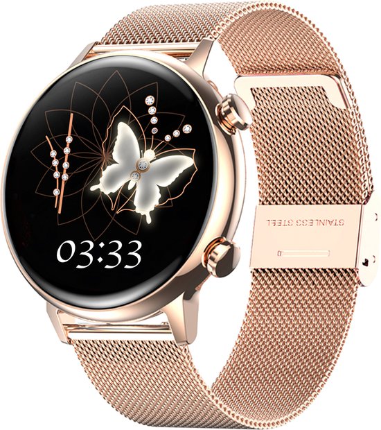 Bizoule Smartwatch Divina - Smartwatch Or Rose - Écran Tactile AMOLED - Montre avec Fonction Appel - Podomètre - Moniteur de Sommeil - Moniteur de Fréquence Cardiaque - Android et iOS