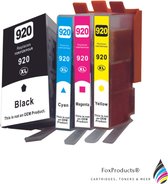 FoxProducts® HP 920 / HP 920XL - 4 stuks inktcartridges - Multipack - Geschikt voor HP Officejet 6000, 6500, 6500A, 7000, 7500A - Inktpatronen - cartridges