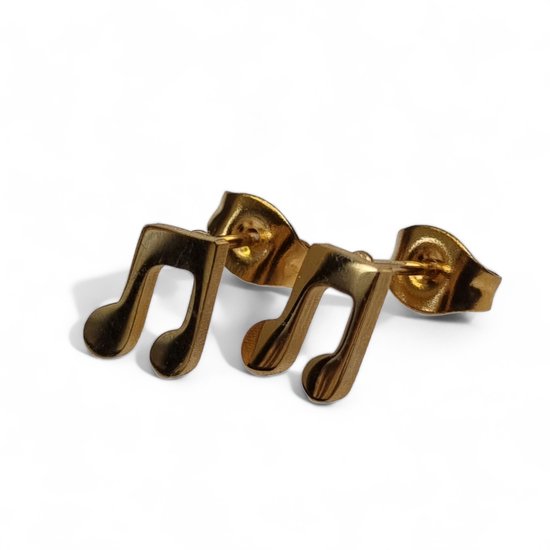 Aramat jewels ® - Zweerknopjes muziek oorbellen goudkleurig chirurgisch staal 7mm