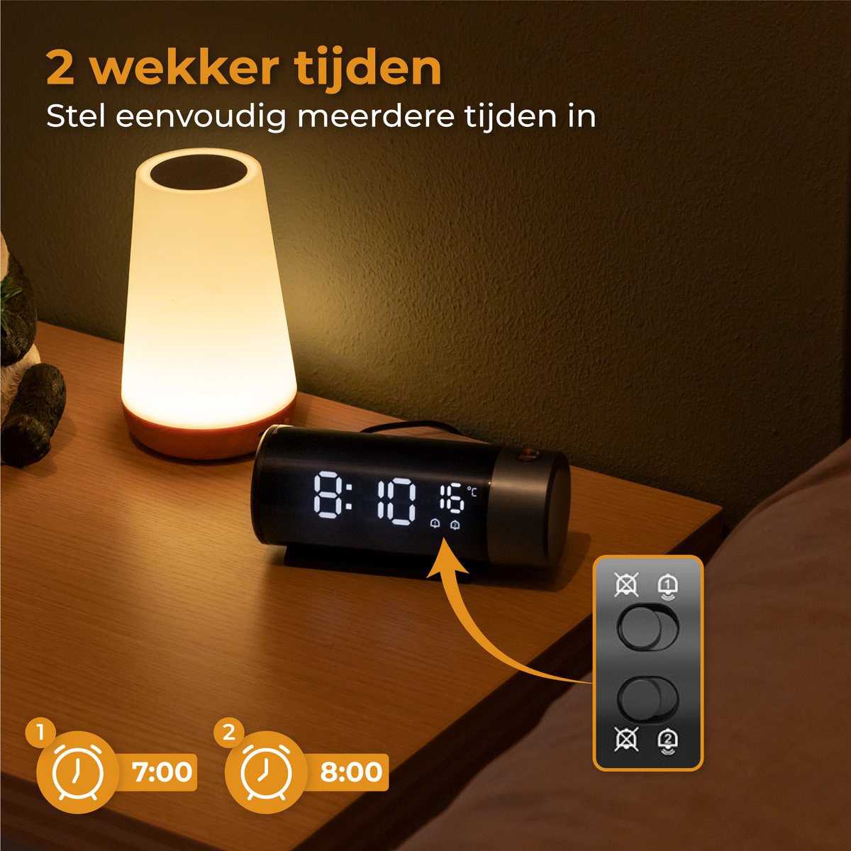 Nuvance Digitale Wekker met Projectie - Digitale Klok Slaapkamer - Snooze Functie - Dubbel Alarm - Wekkers Digitaal - Alarmklok - Zwart — cadeau in Elektronica - foto 2