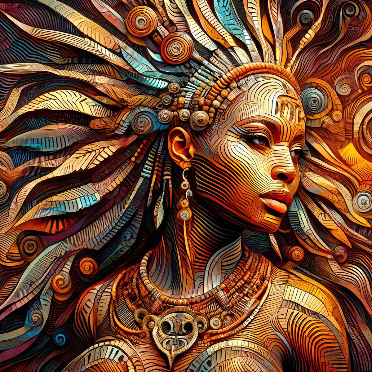 INDIAN BEAUTY: 60x60cm Aluminium.. Decoratie - Kunst - Vrouw - Indiaan - Modern - Woninginrichting