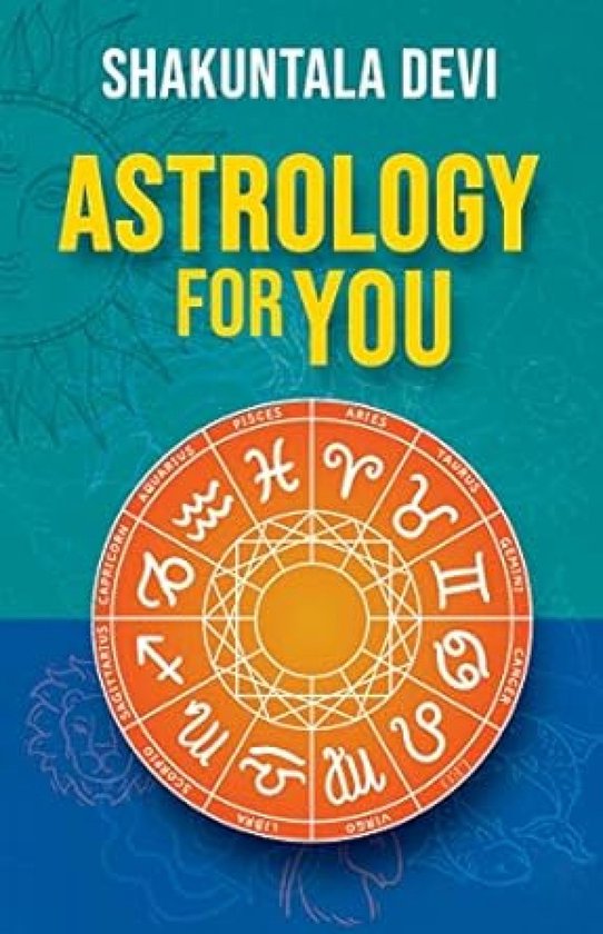Boekomslag met de titel 'Astrology For You' door Shakuntala Devi, met een astrologische cirkel van sterrenbeelden.