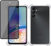 Hoesje + Privé Screenprotector geschikt voor Samsung Galaxy A05s – Privacy Tempered Glass - Case Transparant