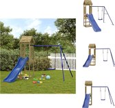 vidaXL Speeltoren - Grenenhouten - 238x321x207 cm - Met golvende glijbaan en enkele schommel - Blauwe PP materialen - Voor kinderen 3-8 jaar oud - Speeltoestellencombinatie