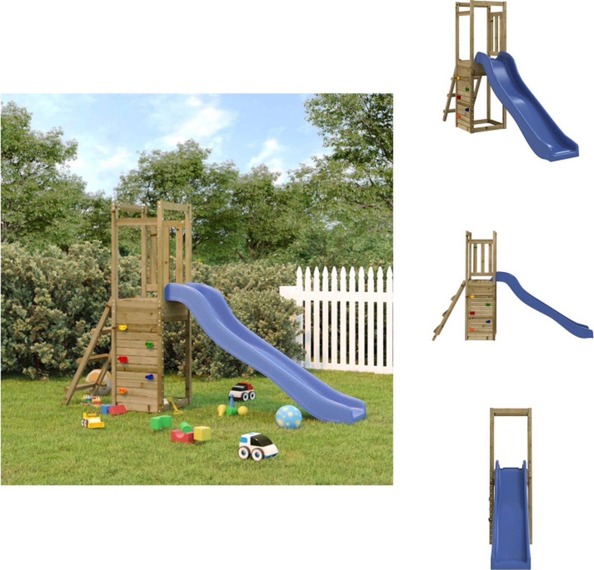 VidaXL Speeltoren Houten 298 x 53 x 169 cm incl golvende glijbaan Speeltoestellencombinatie