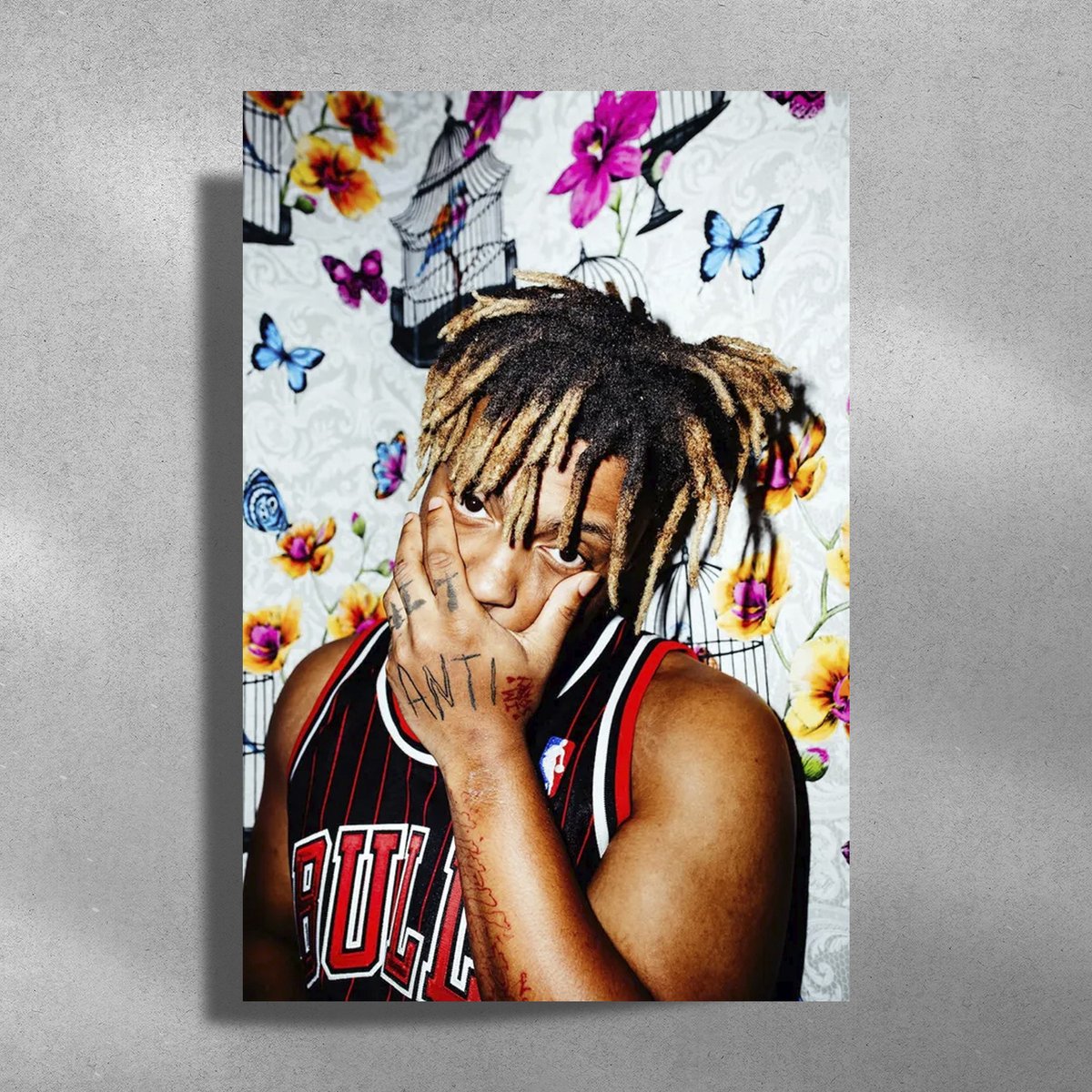 Luxe poster Juice Wrld - Metalen Poster 40x60cm - butterfly geel