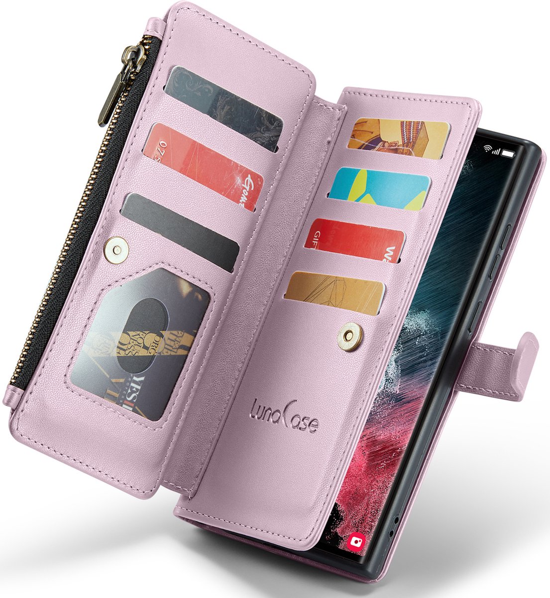 Hoesje geschikt voor Samsung Galaxy S22 Ultra - ZipCase Book Cover Case Leer Royaal Rose