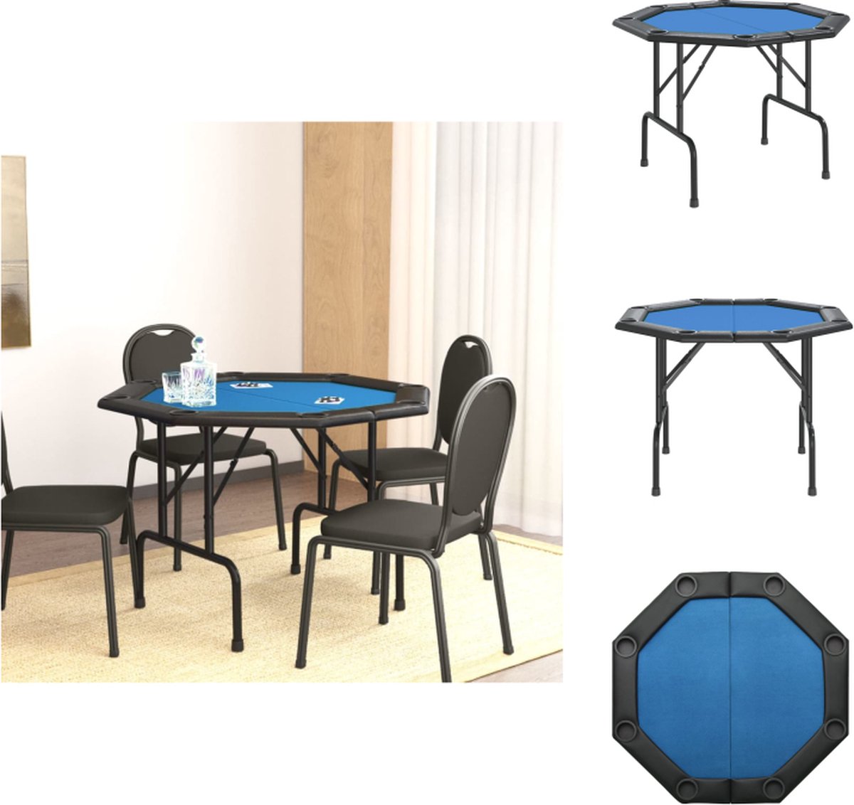 VidaXL Pokertafel Inklapbaar 108 x 108 x 75 cm Zacht tafelblad Ingebouwde bekerhouders Comfortabele tafelrand Stevig frame Pokertafel