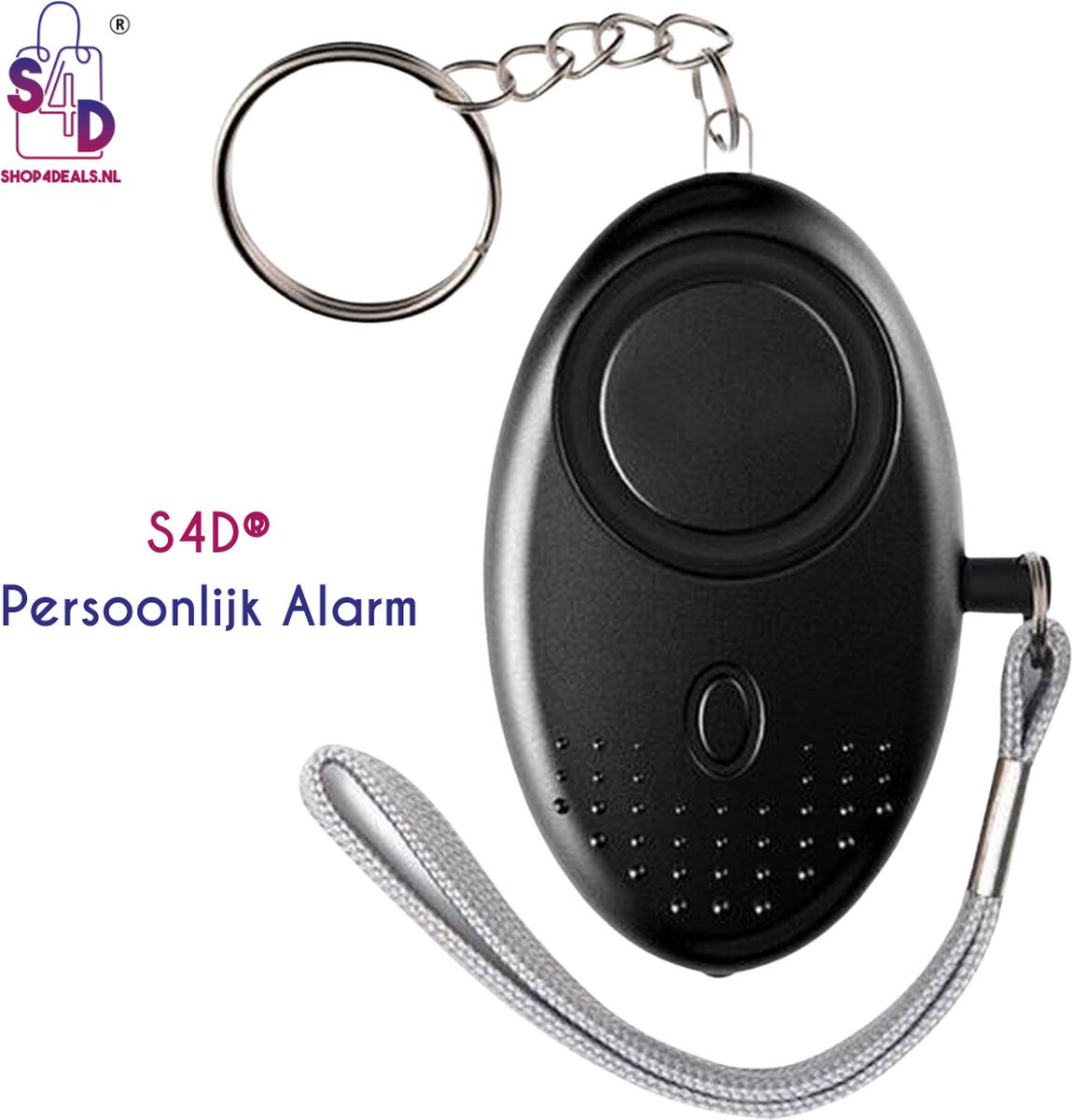 S4D® - Persoonlijk Zakalarm - Paniekalarm - Senioren Alarm - Veiligheid Alarm - Persoonlijke Alarmknop - Zelfverdediging Sirene - 130 Decibel - Incl. Batterijen - Met LED Zaklamp - Sleutelhanger – Zwart