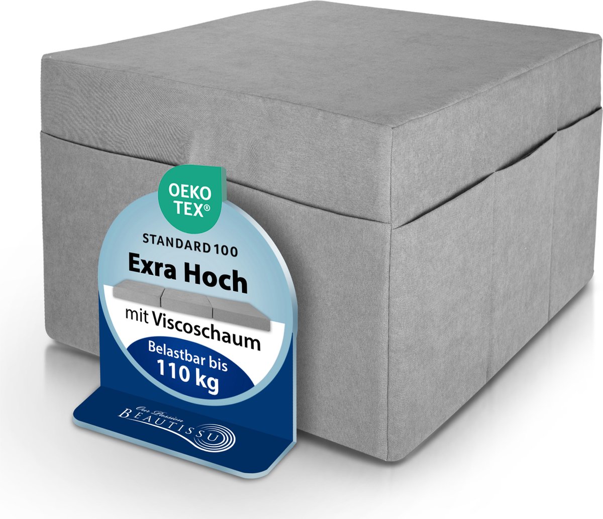 Beautissu Hoes met Zijzakken Grijs 67x90x42cm – Bijzettafel Hoes voor Opvouwbaar Matras 90x200cm – Polyesterstof (200 g/m²) Oeko-Tex