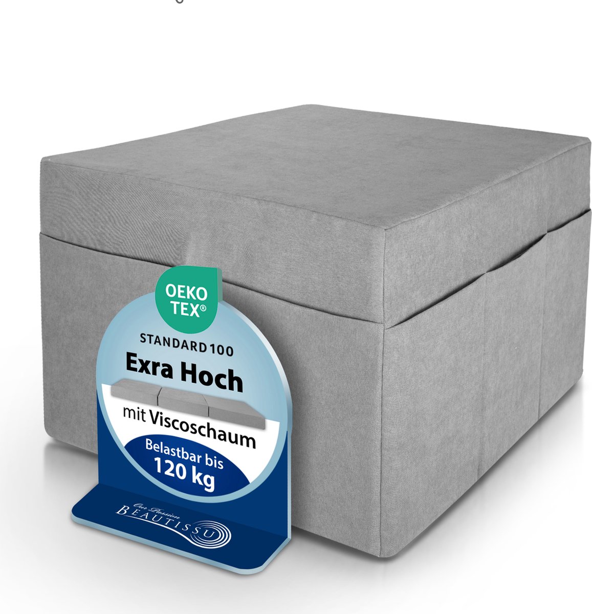 Beautissu Hoes met Zijzakken Grijs 67x120x42cm – Bijzettafel Hoes voor Opvouwbaar Matras 120x200cm – Polyesterstof (200 g/m²) Oeko-Tex