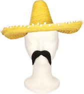 Carnaval verkleed set Gringo - Mexicaanse sombrero hoed - geel - met Western thema plaksnor geel
