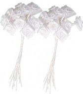 Rayher Decoratie roosjes satijn - 2x - bosje van 12 - wit - 12 cm - hobby/DIY bloemetjes