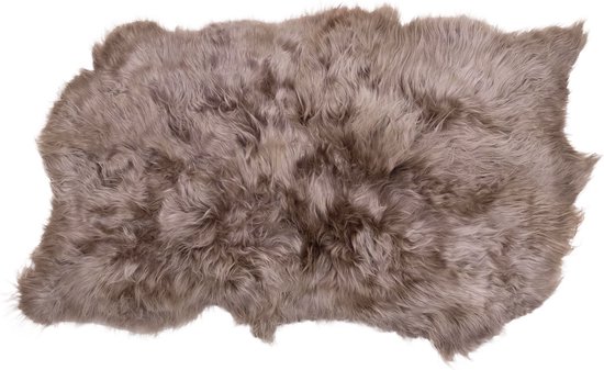 Designer schapenvacht vloerkleed 185 x 130 cm patchwork Beige; Taupe | Hoogpolig vloerkleed natuurlijke vorm.