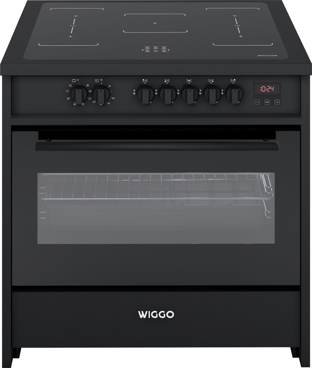 Wiggo WIO-E921A(BB) - Freestanding - Induction - Elektrische Oven - 90cm - 8 Function - 121 Liter - 3000 W - Zwart - Wiggo