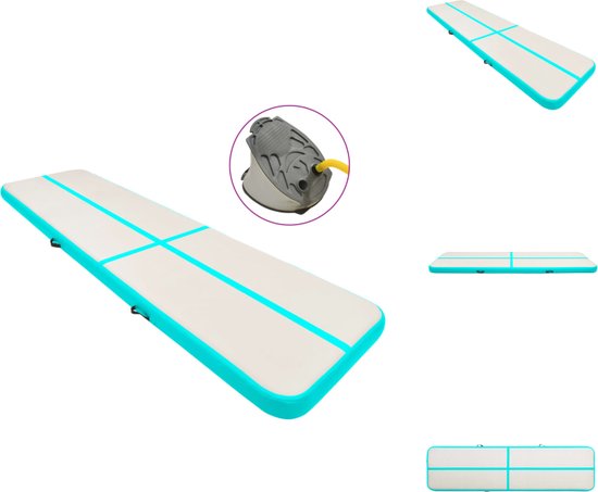vidaXL Opblaasbare sportmat - Geschikt voor binnen en buiten - Schokabsorberend - Anti-slip - Waterdicht - 700 x 100 x 15 cm - Groen/grijs - Yogamat