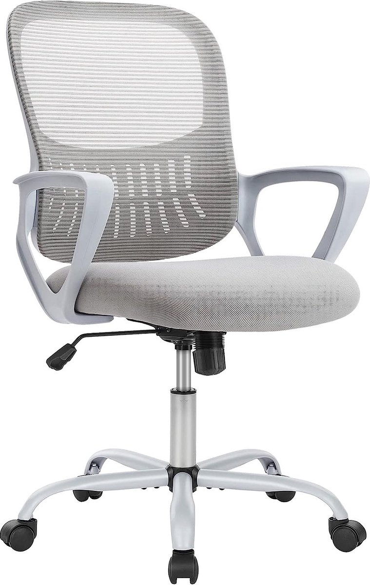 Ergonomische Bureaustoel - Kantoorstoel, Bureaustoel, Computerstoel, Office Chair - Volwassenen - Mesh rugleuning - Verstelbare hoogte en kantelfunctie - Biedt lumbale ondersteuning - Opbergmand - Grijs