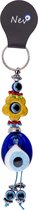 Nevfactory Blue Evil Eye Keyring with Yellow Daisy L14xW3xH1 Cm - Boze Oog Sleutelhangers - Geluk Bescherming - Nazar Boncugu - Handmade Good Luck Charm with Turkish Eye Glass