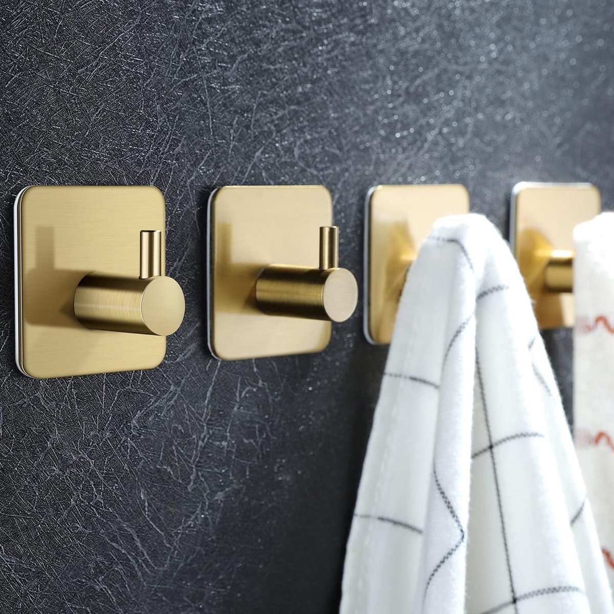 Set van 4 handdoekhaken zonder boren - gouden haken zelfklevende haken badkamer roestvrijstalen muurhaken voor badkamer en keuken