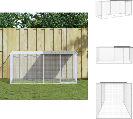 Kippenhok lichtgrijs 1535 x 525 x 685 mm - hout, nesthuis en vrijloopruimte - met uitneembare schaal