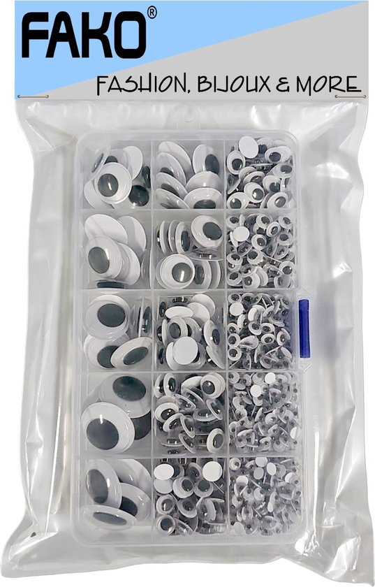 Fako Bijoux® - Wiggle Eyes - Yeux de Hobby autocollants - Yeux de bricolage - Diverse dimensions - 900 pièces