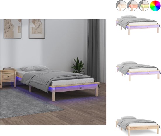 vidaXL Houten Bedframe - LED-verlichting - 212 x 101.5 x 26 cm - Massief grenenhout - Bed