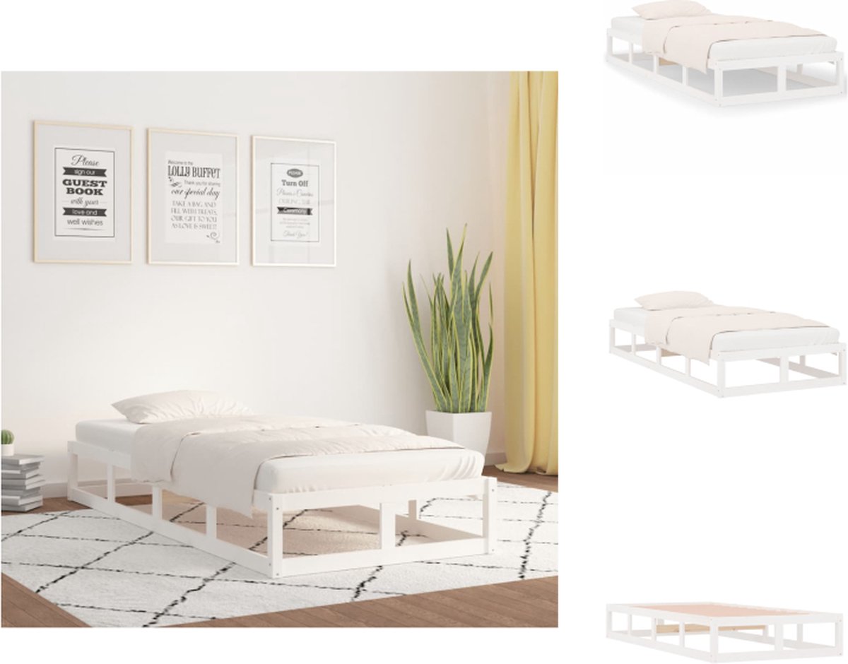 VidaXL Houten bedframe eenpersoonsbed 205.5x105.5x28 cm wit massief grenenhout stabiel geschikt voor 100x200 cm matras Bed