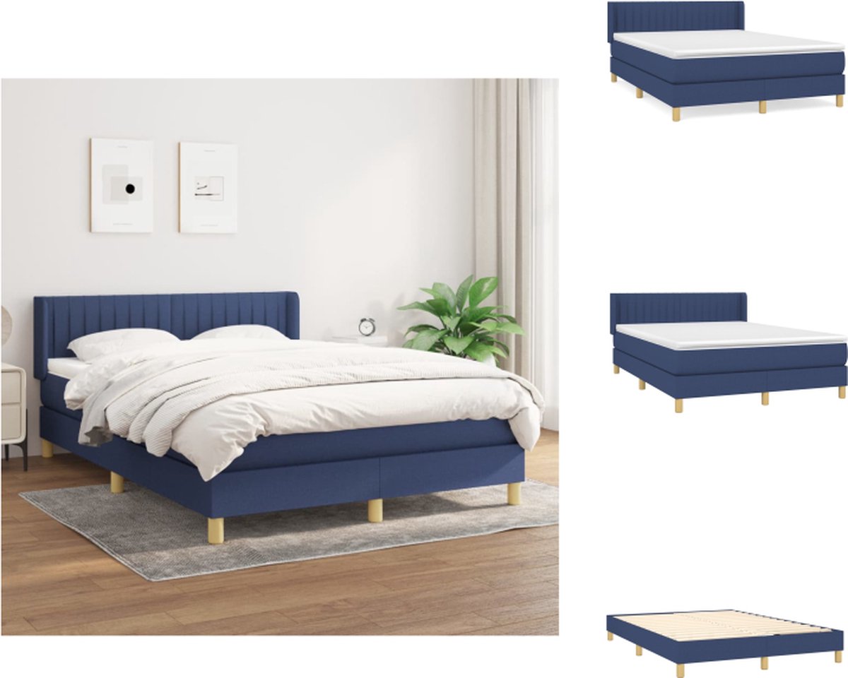 VidaXL Boxspringbed Pocketvering 140 x 200 cm Blauw Met verstelbaar hoofdbord Bed