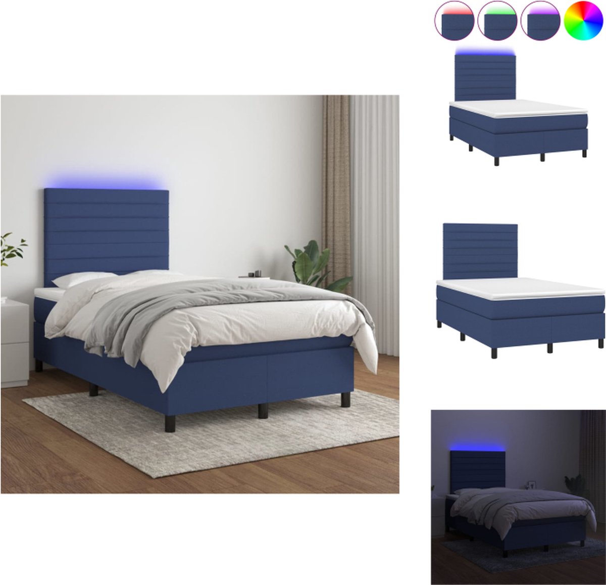 VidaXL Boxspring LED 120x200 cm Blauw Bed