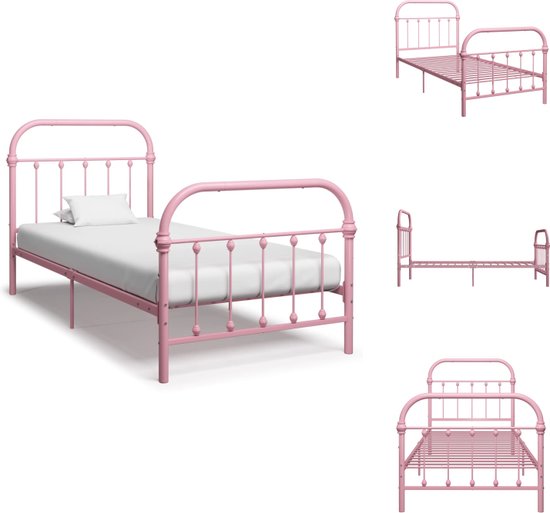 vidaXL Metalen Bedframe - Roze - 213 x 111 x 109 cm - Geschikte matras- 100 x 200 cm - Montage vereist - Bed