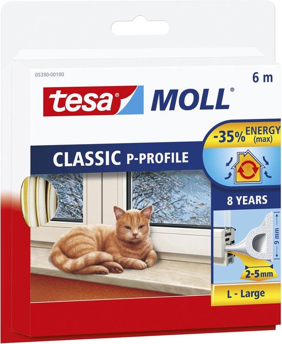 tesa tesamoll P-profiel rubberen tochtstrip wit 6 meter