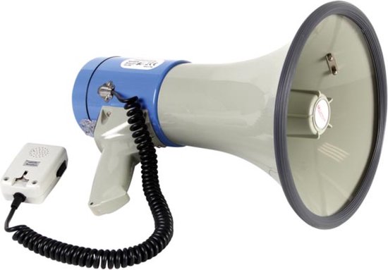 Velleman Megafoon, schouderriem, sirene, spreekfunctie, fluittoon, afneembare microfoon, 25 W, 500 m