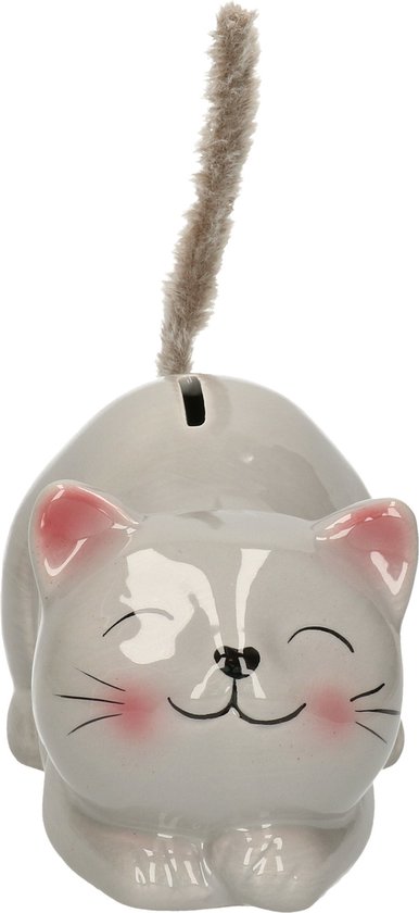 Tirelire Animaux pour enfant/adulte chaton/chat - Céramique - gris - 19 x 9 cm