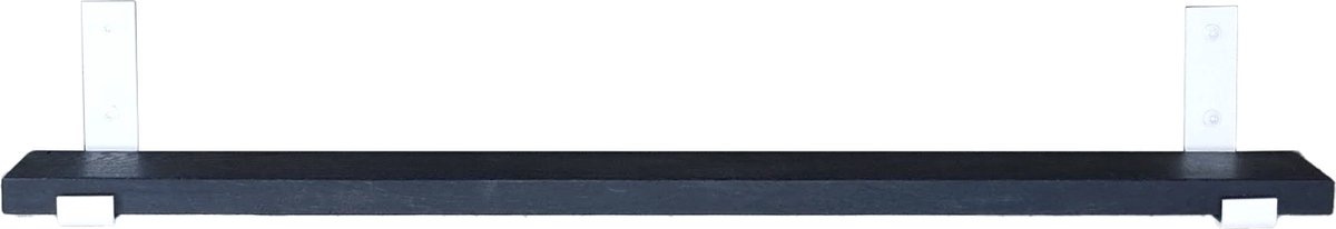 GoudmetHout Wandplank Industrieel - 200 x 10 cm Muurplank - Zwart Eiken Hout - Decoratie Wandrek & Boekenrek - Hangplank Keuken - Wall Shelf + 2 Mat Witte Plankdragers van Staal