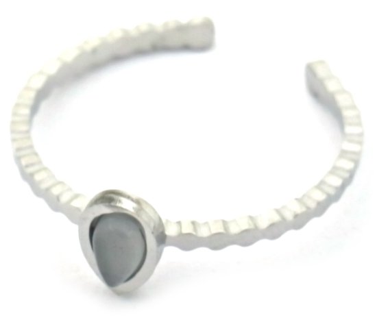 Ring met Druppel - RVS - One Size - Zilverkleurig en Beige