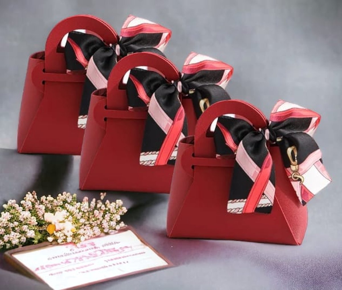 AliRose - Luxe Giftbag - 10 Stuks - For - Wedding - Birthday - Feest - Party - RED - Imitatie Leer - Hoge Kwaliteit - Bordeaux Rood