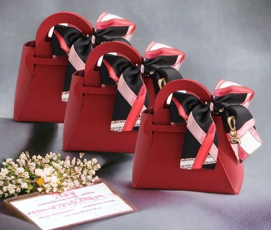 AliRose - Luxe Giftbag - 10 Stuks - For - Wedding - Birthday - Feest - Party - RED - Imitatie Leer - Hoge Kwaliteit - Bordeaux Rood