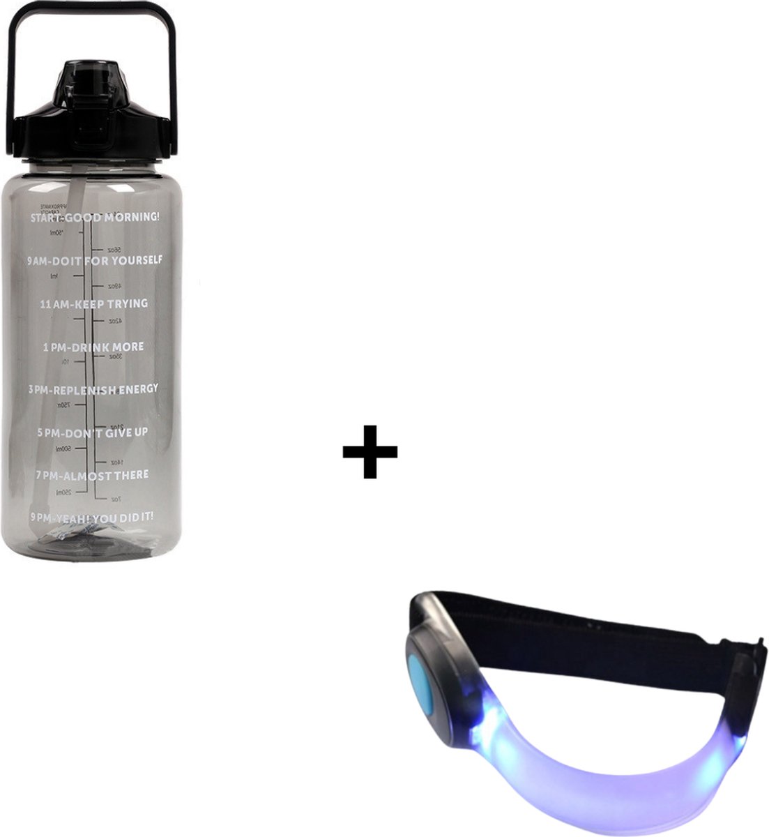 Waterfles - Drinkfles - Bidon - Waterfles Met Tijdmarkeringen - Motivatie Waterfles - Waterfles & Drinkfles & Bidon 2 Liter - Drinkfles & Waterfles Met Rietje - Drinkfles Kinderen & Volwassenen - Grote Waterfles | Zwart, 2 Liter