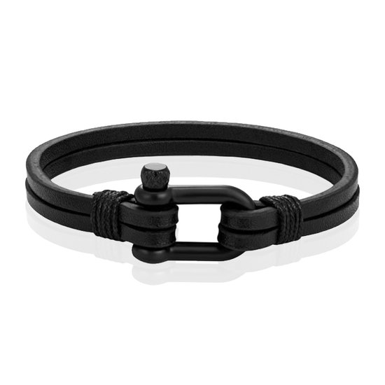 Mendes Dubbele Lederen Band - D-Shackle Noir-21cm