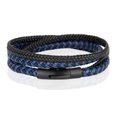 Bracelet Cuir Double Tressé - Zwart Blauw-19cm