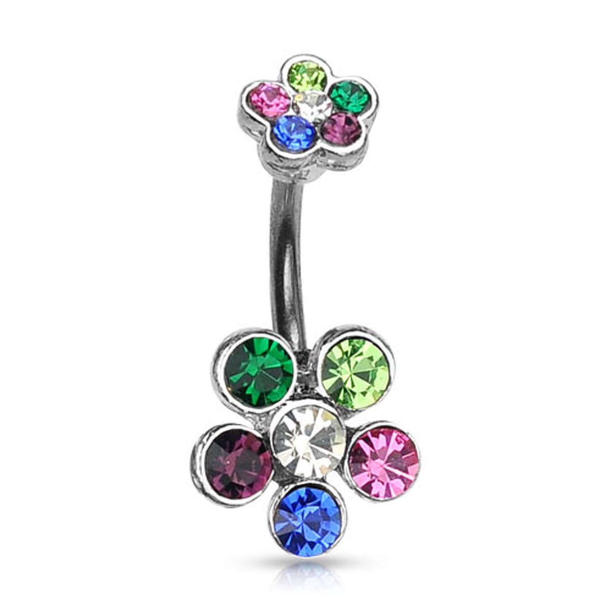 Navelpiercing dubbele bloem regenboog kleuren